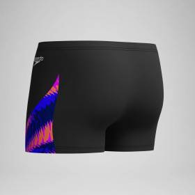 SPEEDO Allover V-Cut Aquashort Black Blue - Boxer Natation