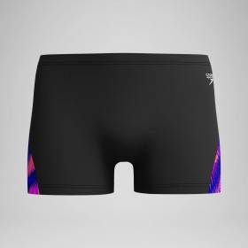 SPEEDO Allover V-Cut Aquashort Black Blue - Boxer Natation