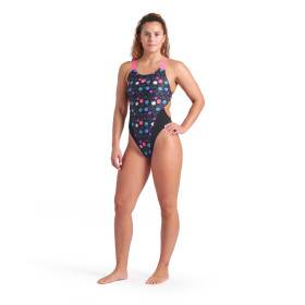 Arena CONTOUR Swim Tech Black Multi Black Shocking Pink - Maillot Natation Femme 1 piece