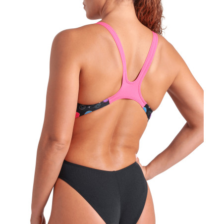 Arena CONTOUR Swim Tech Black Multi Black Shocking Pink - Maillot Natation Femme 1 piece | Les4Nages