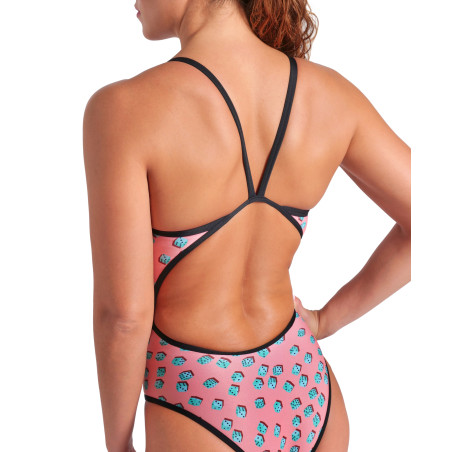 Arena DICES Super Fly Back Pink Multi Black - Maillot Natation Femme 1 piece | Les4Nages