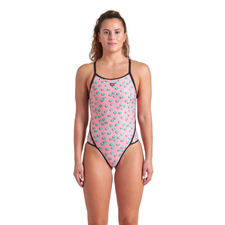 Arena DICES Super Fly Back Pink Multi Black - Maillot Natation Femme 1 piece | Les4Nages