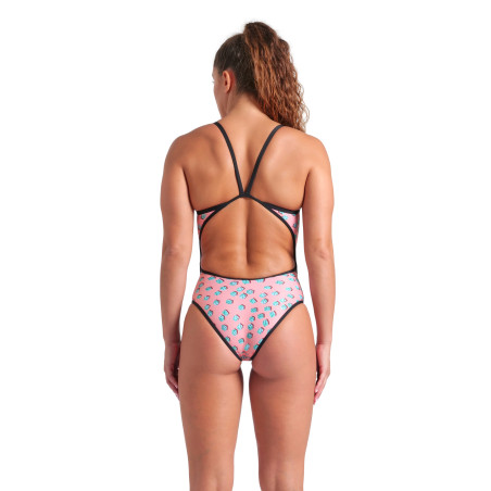 Arena DICES Super Fly Back Pink Multi Black - Maillot Natation Femme 1 piece | Les4Nages