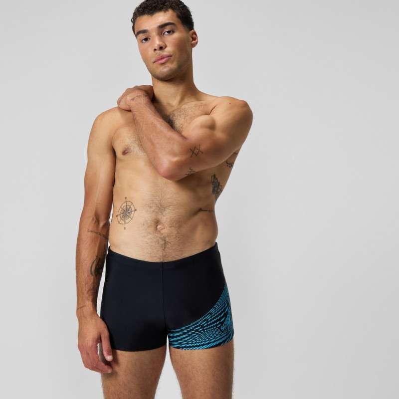 SPEEDO Medley Logo Aquashort Black Blue - Boxer Natation | Les4Nages