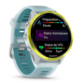 GARMIN Forerunner 570 47mm - Aluminium Jaune avec bracelet Blanc translucide/Turquoise - Montre GPS Running - EN STOCK 