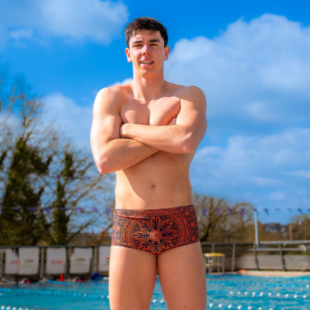 SWEAMS TRUNKS MANDALA ORANGE - NAVY - Boxer Natation Homme | Les4Nages