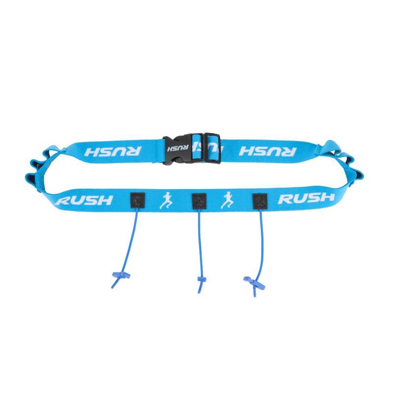 Ceinture porte dossard RUSH Energy Race belt Blue avec 3 points de fixation et 6 porte gels | Les4Nages