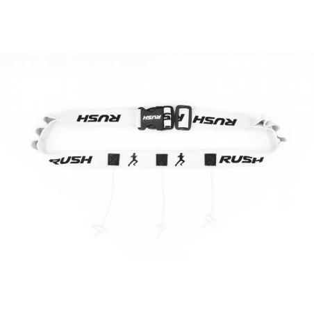 Ceinture porte dossard RUSH Energy Race belt Blanc avec 3 points de fixation et 6 porte gels | Les4Nages