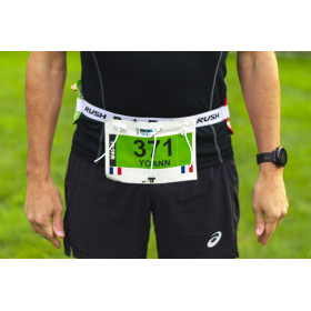 Ceinture porte dossard RUSH Energy Race belt Blanc avec 3 points de fixation et 6 porte gels