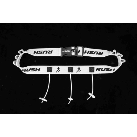 Ceinture porte dossard RUSH Energy Race belt Blanc avec 3 points de fixation et 6 porte gels | Les4Nages