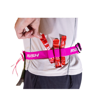 Ceinture porte dossard RUSH Energy Race belt Pink avec 3 points de fixation et 6 porte gels | Les4Nages