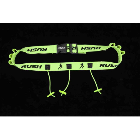 Ceinture porte dossard RUSH Energy Race belt Jaune avec 3 points de fixation et 6 porte gels | Les4Nages