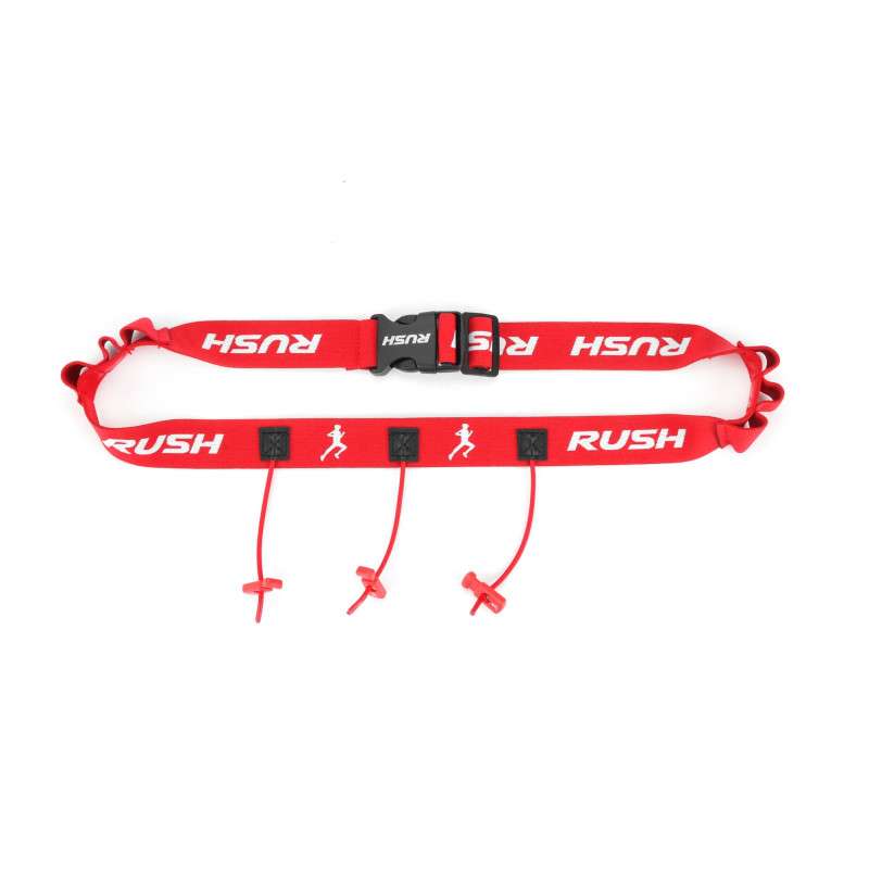 Ceinture porte dossard RUSH Energy Race belt Red avec 3 points de fixation et 6 porte gels | Les4Nages