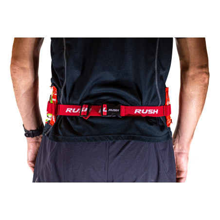 Ceinture porte dossard RUSH Energy Race belt Red avec 3 points de fixation et 6 porte gels | Les4Nages