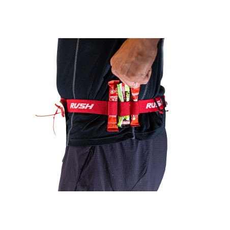 Ceinture porte dossard RUSH Energy Race belt Red avec 3 points de fixation et 6 porte gels | Les4Nages