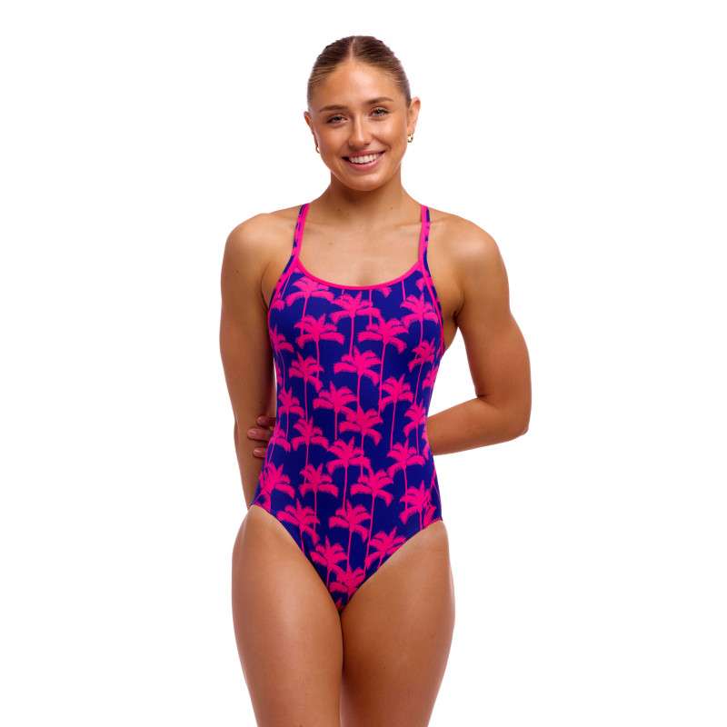 Maillot Menstruel Natation Funkita Pinky Palms - Diamond Secure - Maillot femme 1 pièce | Les4Nages