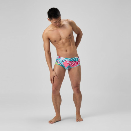 SPEEDO ECO+ ML PRINT 13.5CM BRIEF GREEN PINK - Maillot Natation | Les4Nages