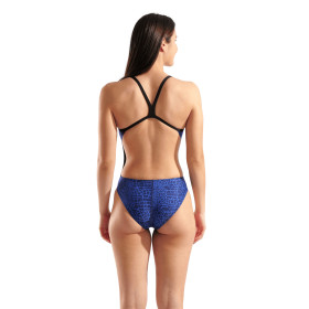 ARENA SNAKESKIN Swimsuit Challenge Back Black Team Royal - Maillot Natation Femme 1 piece