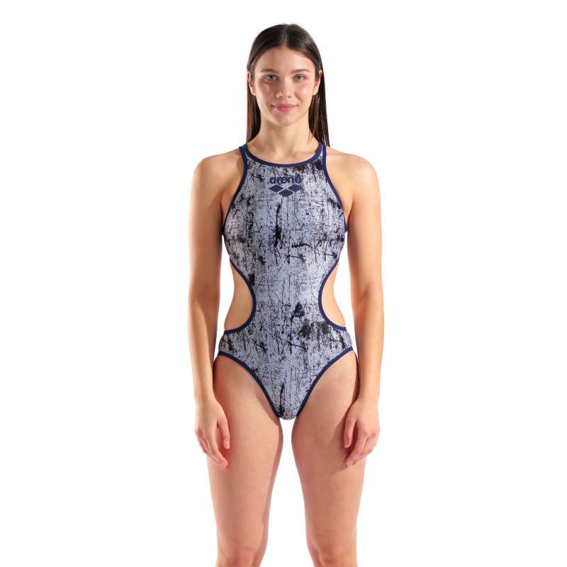 ARENA LACQUER ONE Multi White Navy - Maillot Natation Femme 1 piece | Les4Nages