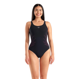 Arena BODYLIFT ISA SQUARED BACK - BLACK-FAIRY ROSE - Maillot Aquagym & Piscine Femme 1 pièce