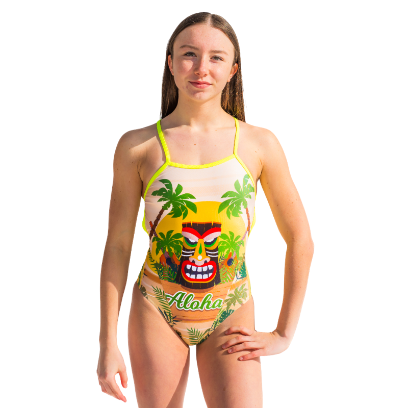 SWEAMS ALOHA TIKI - Maillot Femme 1 Piece Bretelles Fines | Les4Nages