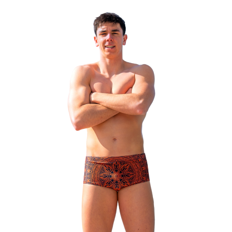 SWEAMS TRUNKS MANDALA ORANGE - NAVY - Boxer Natation Homme | Les4Nages