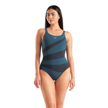 Arena SHAPEWEAR Isabella Wing Back Mangrove Night Grey - Maillot de bain Aquagym & Piscine Femme 1 pièce | Les4Nages