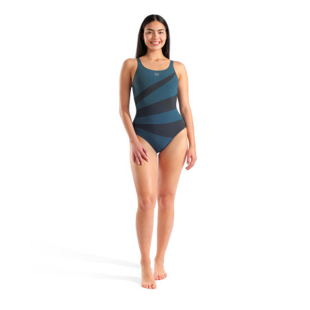 Arena SHAPEWEAR Isabella Wing Back Mangrove Night Grey - Maillot de bain Aquagym & Piscine Femme 1 pièce | Les4Nages