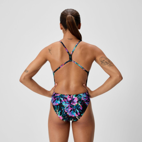 Speedo Printed V-BACK 2.0 Black Purple - Maillot femme 1 pièce | Les4Nages