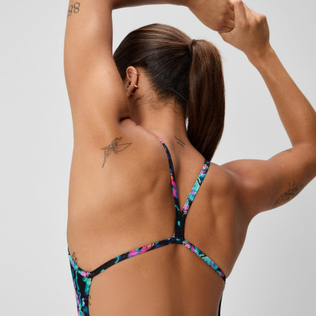 Speedo Printed V-BACK 2.0 Black Purple - Maillot femme 1 pièce | Les4Nages