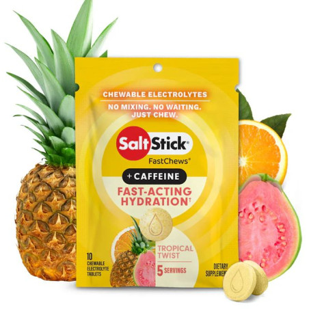 Pastilles electrolyte à croquer SALTSTICK Fastchew - Saveur Tropical Twist + CAFFEINE - 10 pastilles | Les4Nages