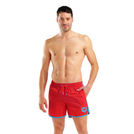 Short de Plage ARENA Men's Arena Big Logo Borders Beach Short RED-TURQUOISE | Les4Nages