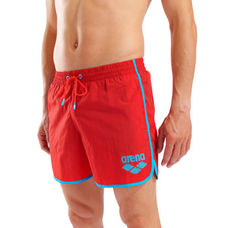 Short de Plage ARENA Men's Arena Big Logo Borders Beach Short RED-TURQUOISE | Les4Nages