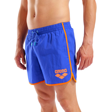 Short de Plage ARENA Men's Arena Big Logo Borders Beach Short NEON BLUE-TEAM ORANGE | Les4Nages