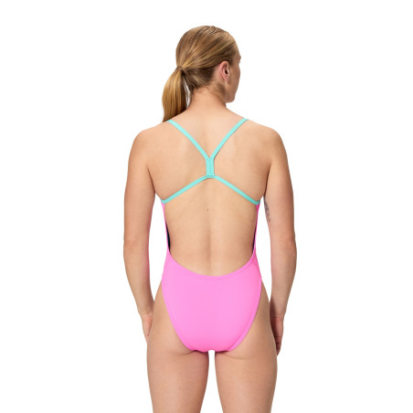 Speedo SOLID V-BACK 2.0 Pink Blue- Maillot femme 1 pièce | Les4Nages