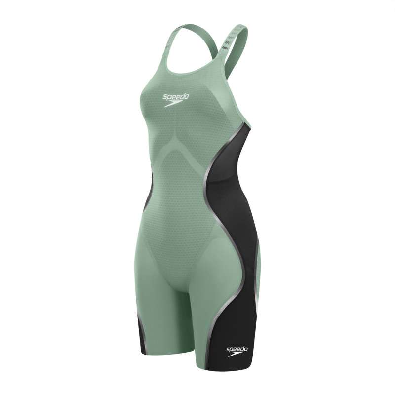 SPEEDO FastSkin LZR PURE INTENT 2.0 OpenBack Kneeskin Dos Ouvert - Green Black-Combinaison Natation Competition Femme | Les4Nages
