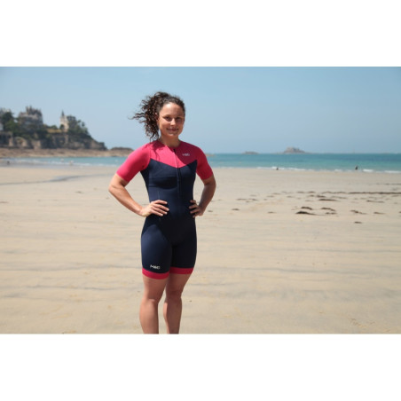 MAKO Team Set-In Hot Pink Navy - Trifonction Femme Triathlon Manches Courtes | Les4Nages